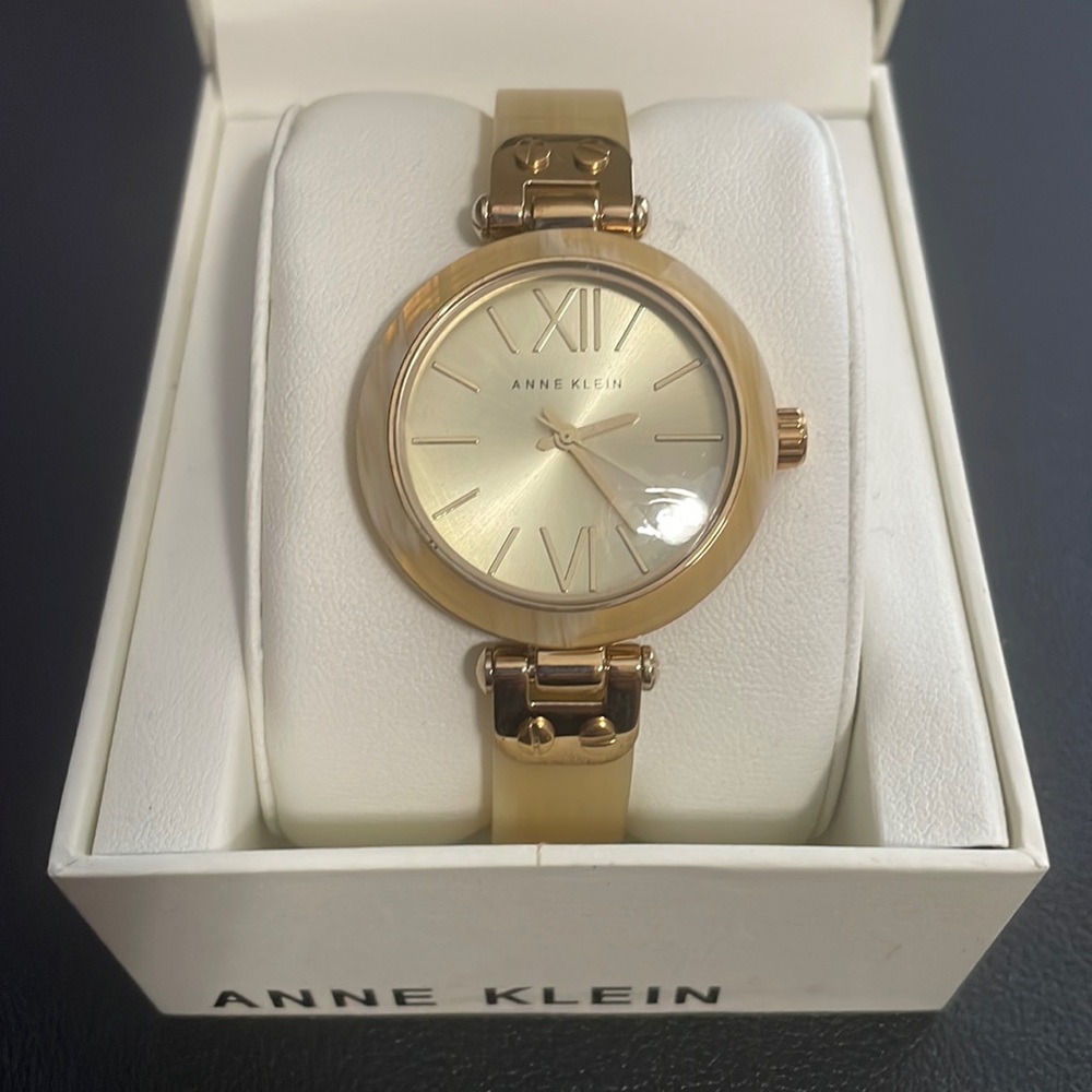 Anne Klein Gold Tone and Ivory Bracelet Watch
